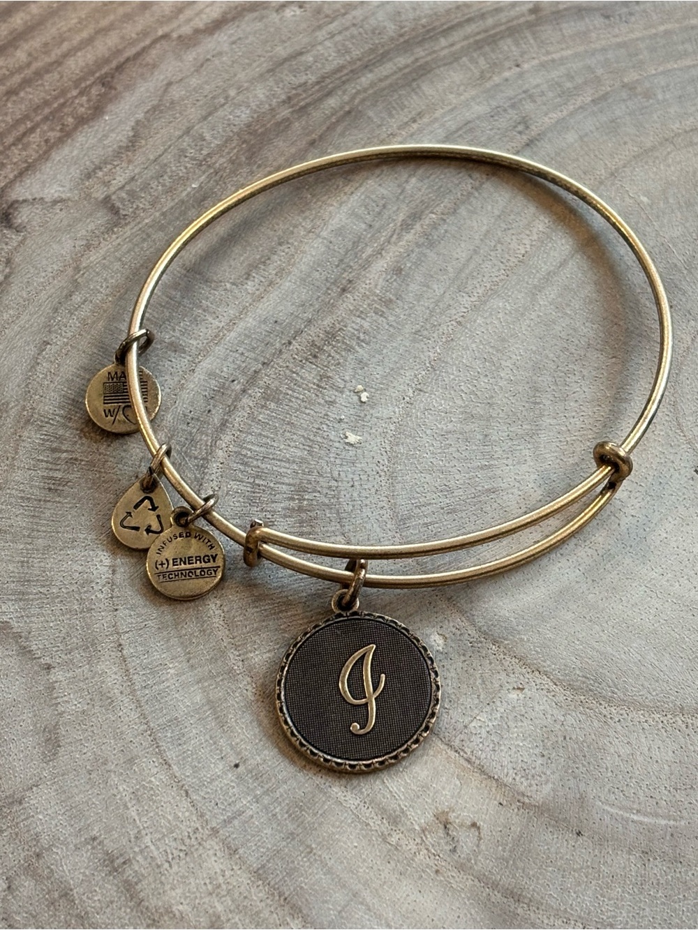 Alex and Ani Gold Initial 'J' Charm Bangle Bracelet